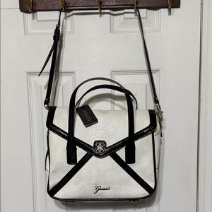 NWT Guess Confession White Black Trim Satchel Bag